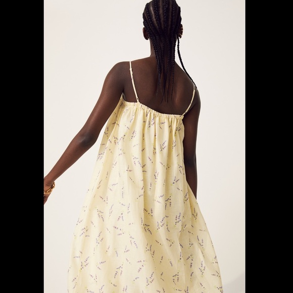 H&M Hand-Painted Wildflower Collection Light Yellow/Lavender Linen-Blend Dress - Picture 4 of 7